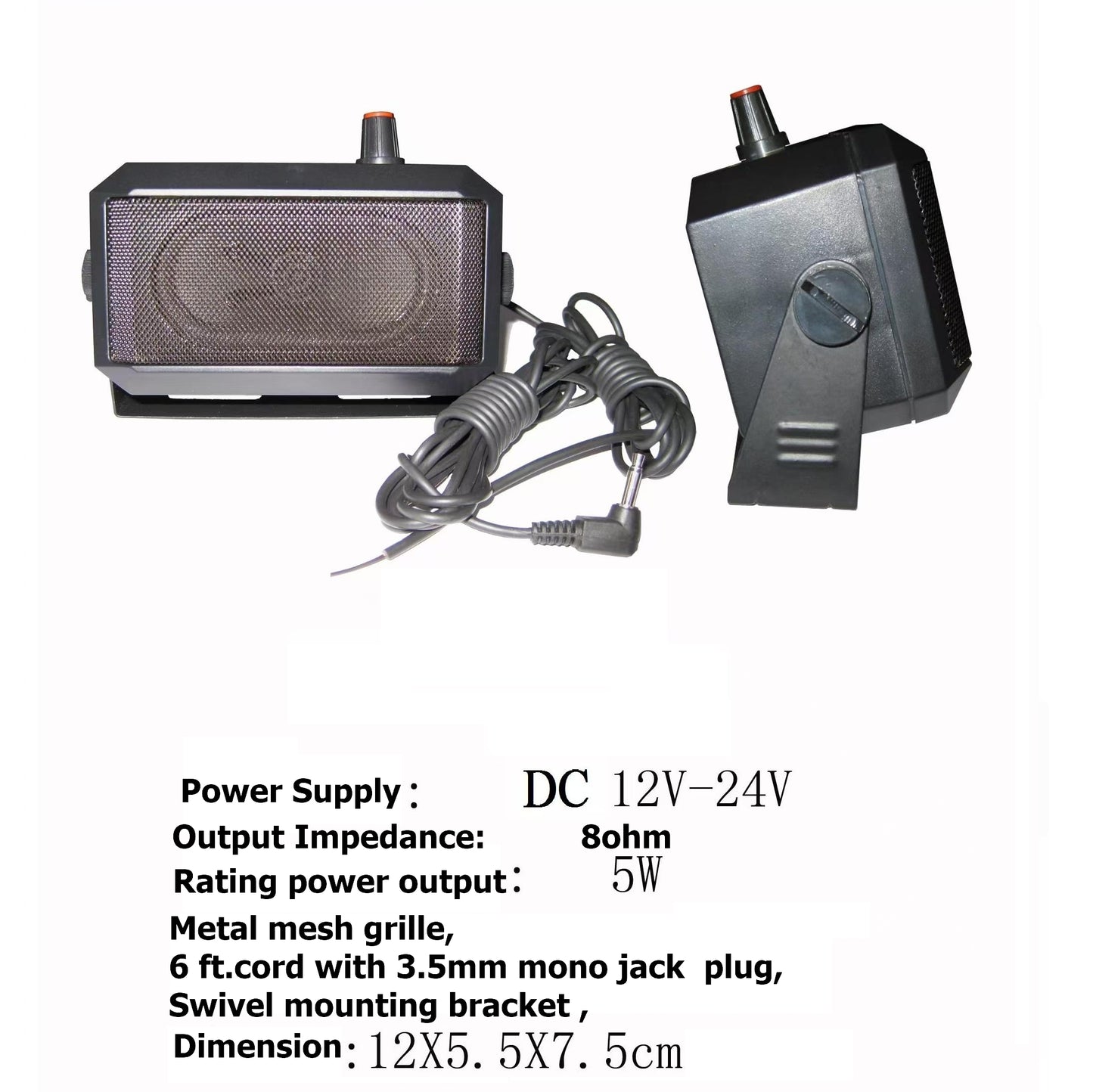 Compact Amplified Speaker for CB Mobile Radio with Built-In Amplifier and Volume Control Knob