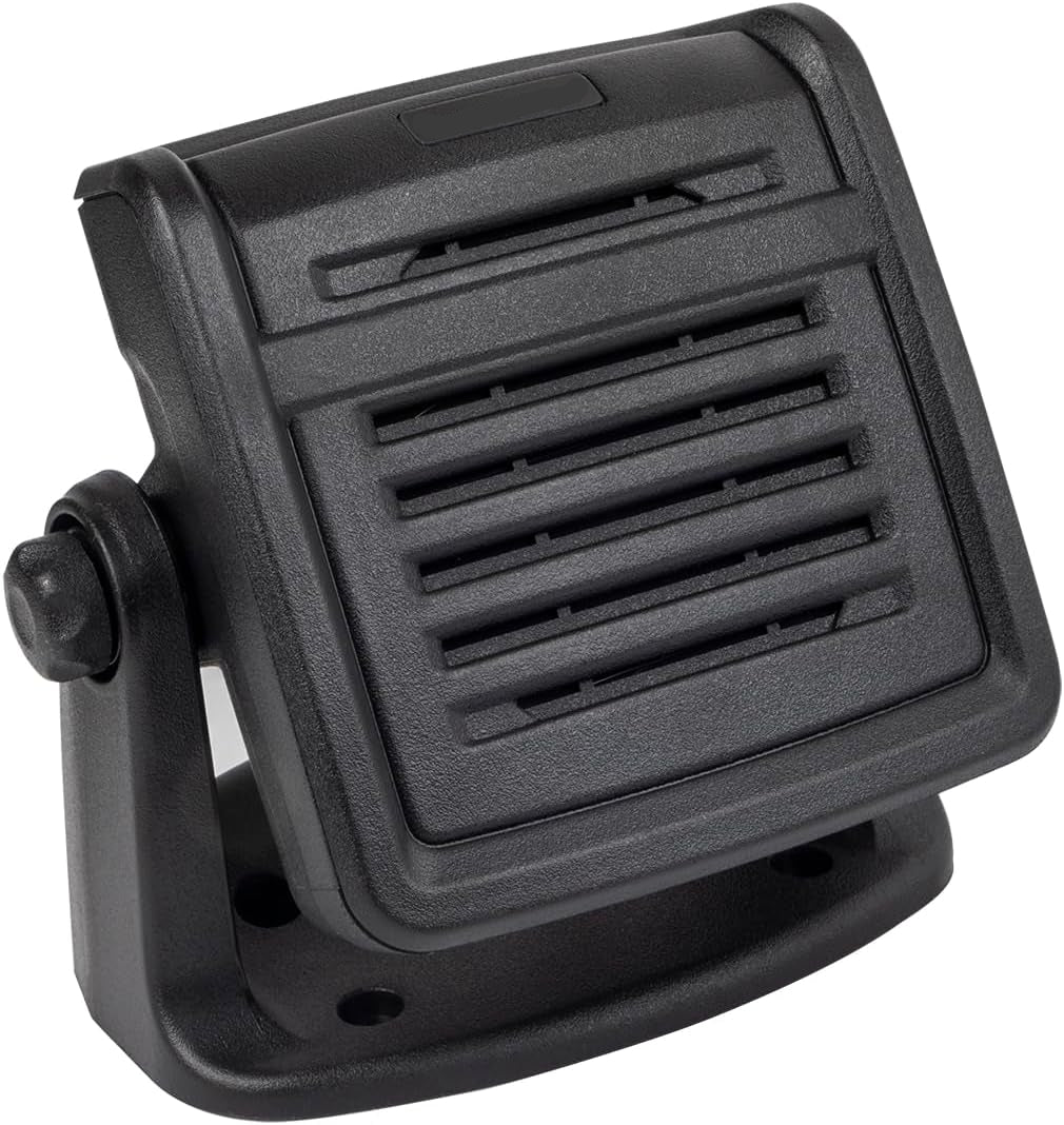 Heavy-Duty 20W Amplified External Speaker - 180 Degrees Swivel Base Works CB and MXT Radios 8-OHM Sound System 3.5mm Audio Plug - Waterproof
