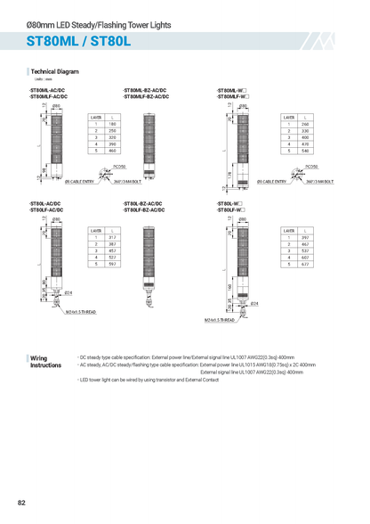 Signal Tower Lights ST Series ST56EL Ø56mm Pole Mount Type LED Steady Flashing Tower Lights Max.90dB